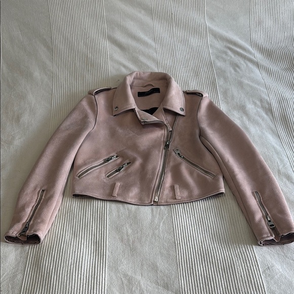 Zara Jackets & Blazers - Zara Blush Pink Suede Cropped Moto Jacket Size Medium